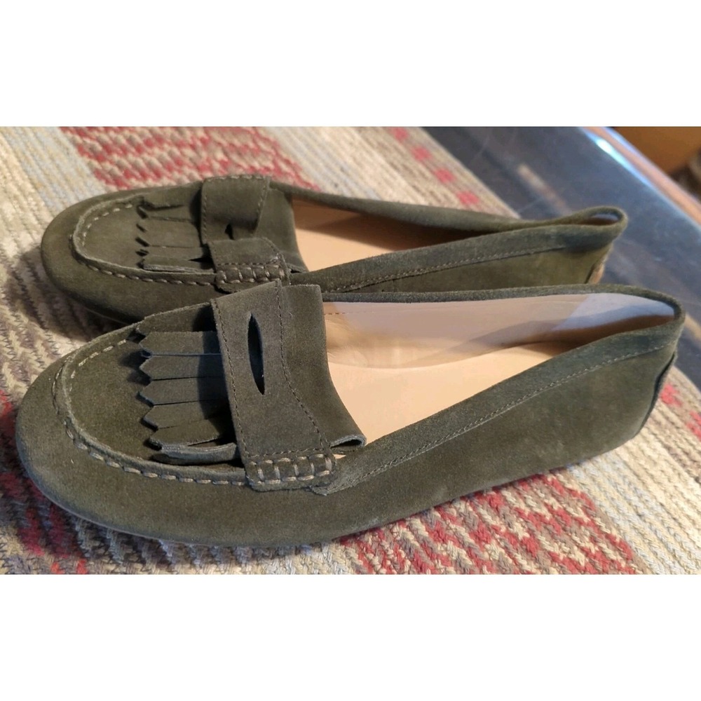 Talbots Woman's Olive Green Suede Leather Moc Loafer Slip-on Flats Size 9.5M